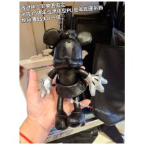 香港迪士尼樂園限定 米妮 15週年炫黑造型PU皮革匙圈吊飾
